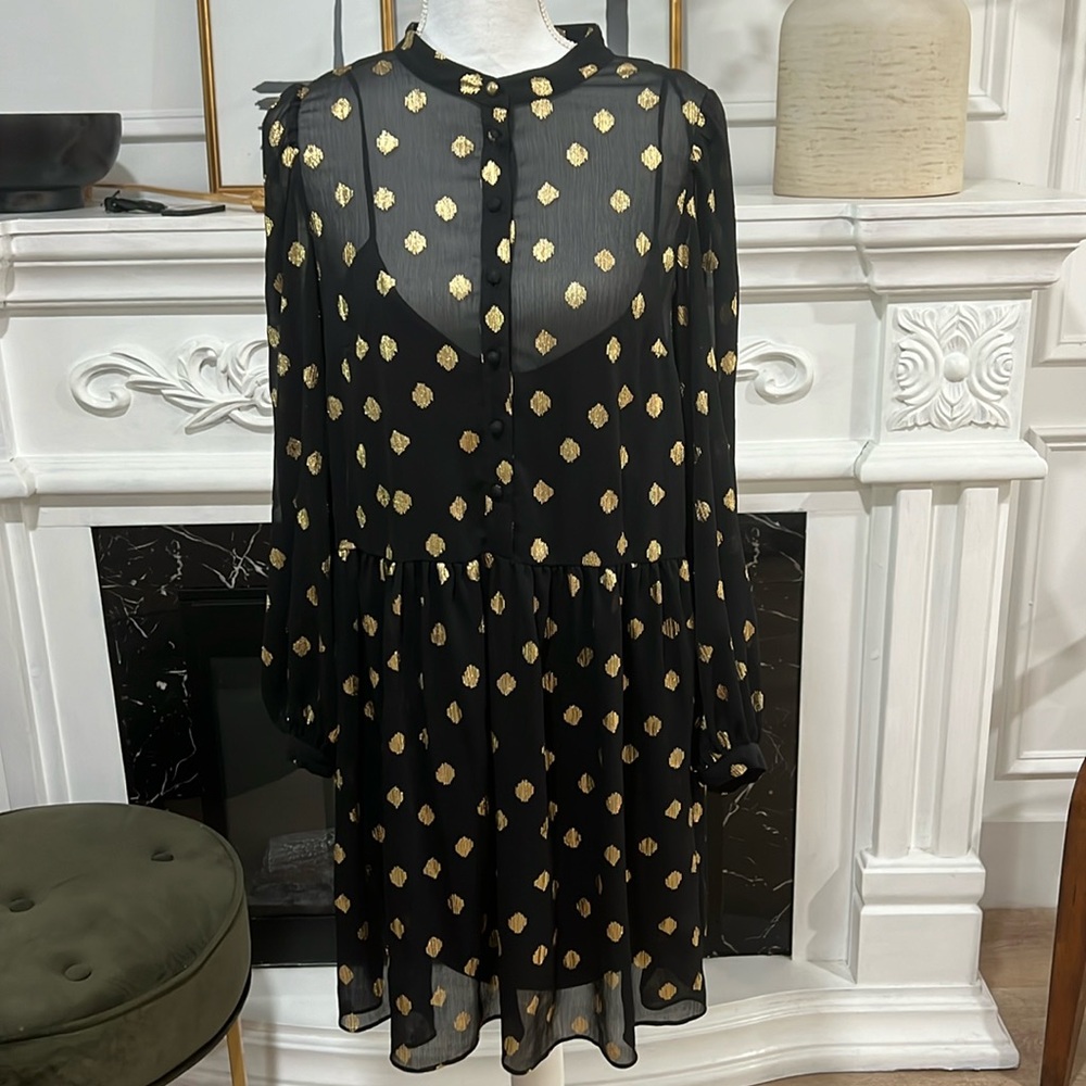 H&M black and gold long sleeve dress
